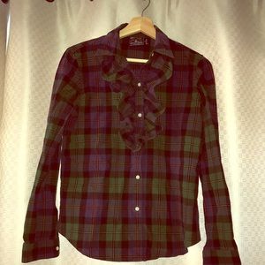 Plaid button down with ruffles